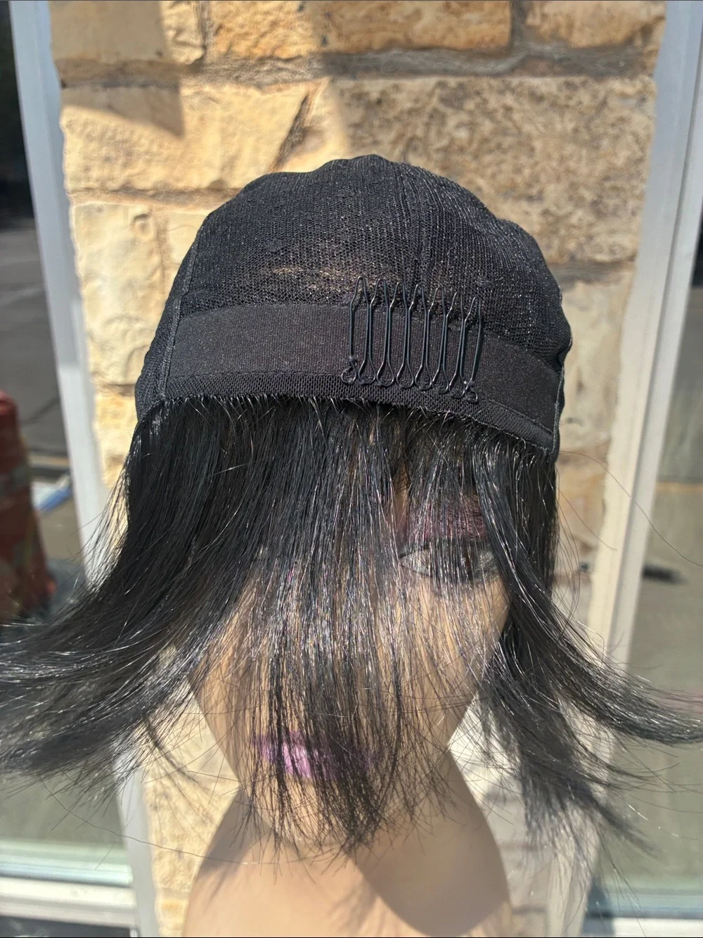 Hand stitched Black Short Layered Women's Wig with Bangs